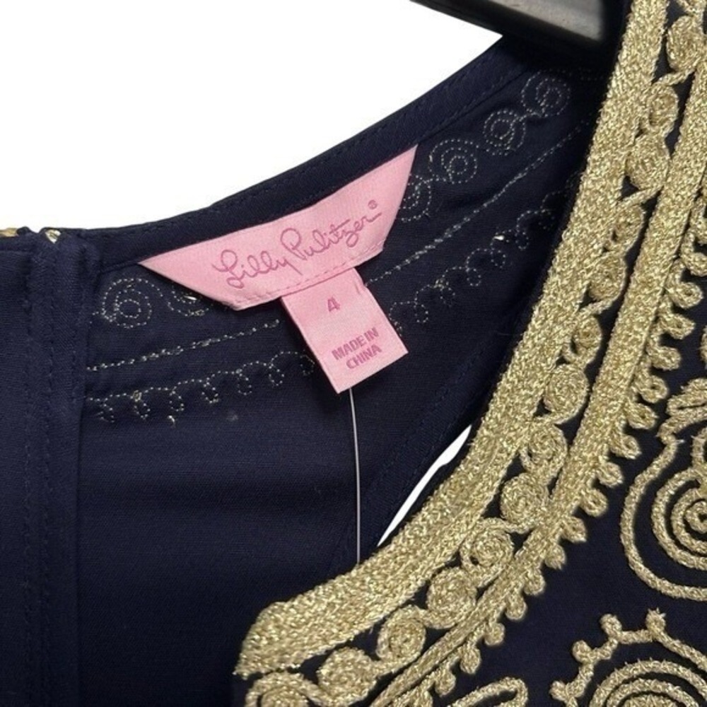 NWT Lilly Pulitzer Carlotta Shift Dress Navy Gold Embroidered Stretch 4 - Picture 7 of 9